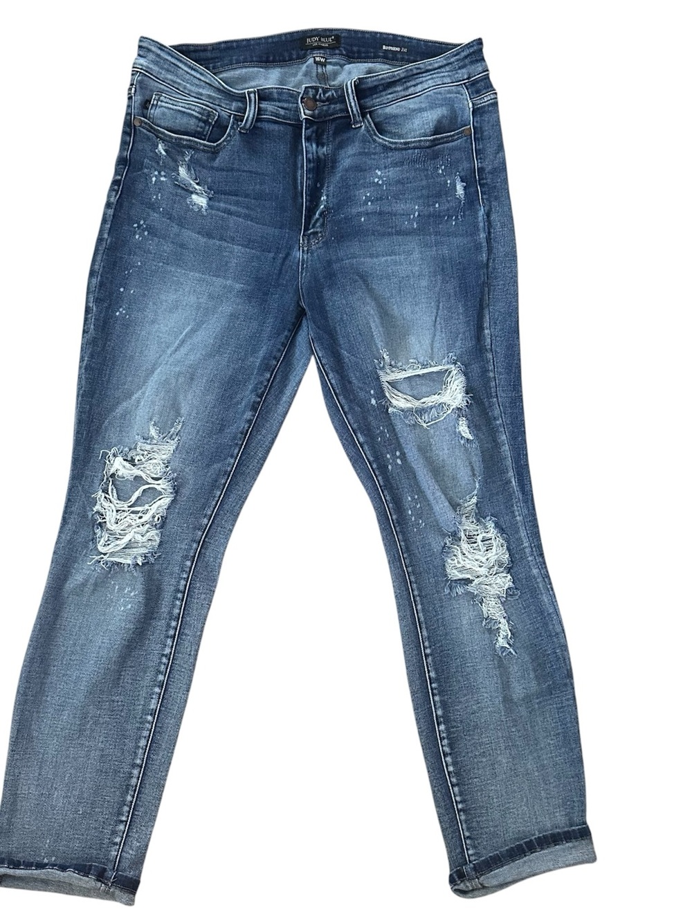 Judy Blue Distressed Boyfriend Jeans 16W - Medium Blue Wash